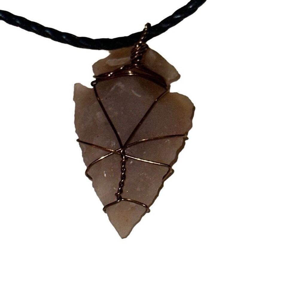 "New" Hand Knapped Gray Pink Arrowhead Gemstone Energy Necklace Unisex OS